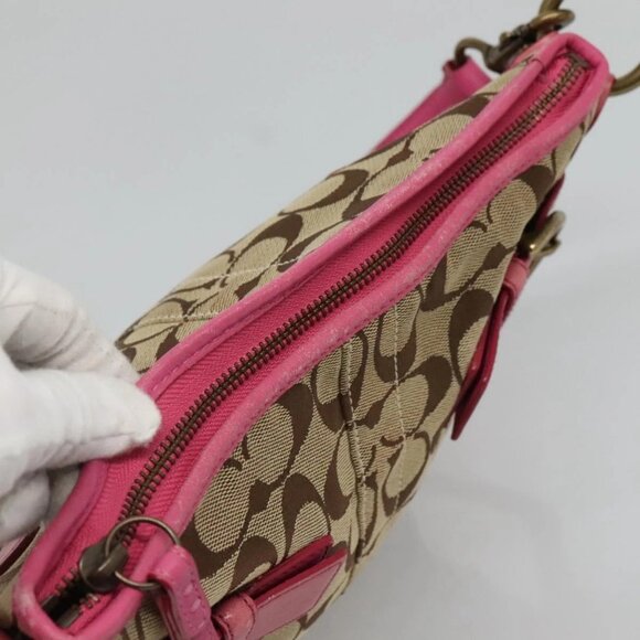 Coach Signature Shoulder Bag Canvas Beige Pink Auth bs24115 - Picture 7 of 16